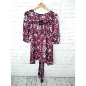 Apostrophe Misses Tie Back Charmeuse Top Wineberry  Size Medium